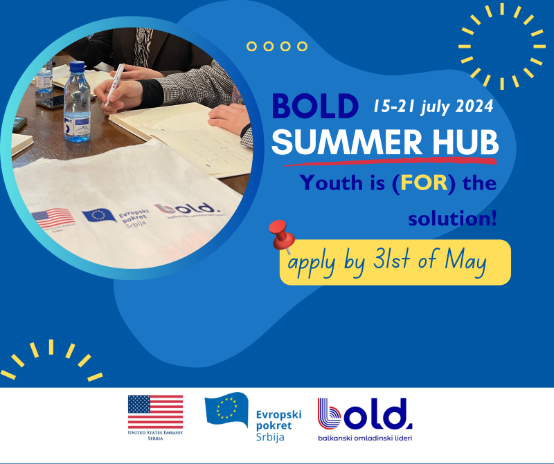CALL FOR APPLICATION  BOLD SUMMER HUB – “Youth is (FOR) the solution” (07/15/2024 – 07/21/2024)  Regional Workshop for Youth Activism